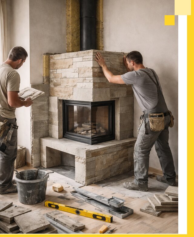 Угловые камины под ключ проект, монтаж и отделка в Алапаевске