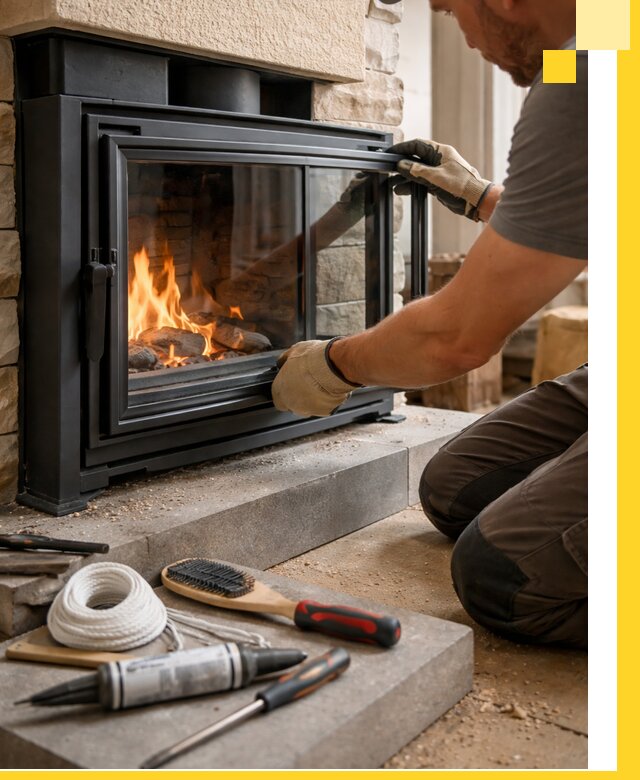 Производство, монтаж и доставка каминов со стеклом в Алапаевске