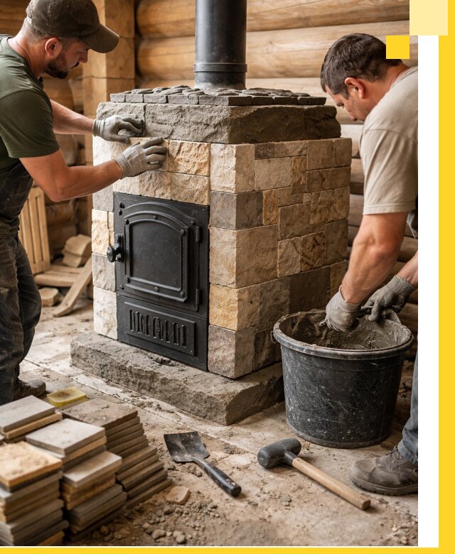 Облицовка банной печи под ключ в Алапаевске: камень и плитка