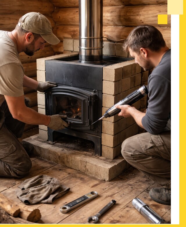 Монтаж и установка печи в бане под ключ с гарантией в Алапаевске