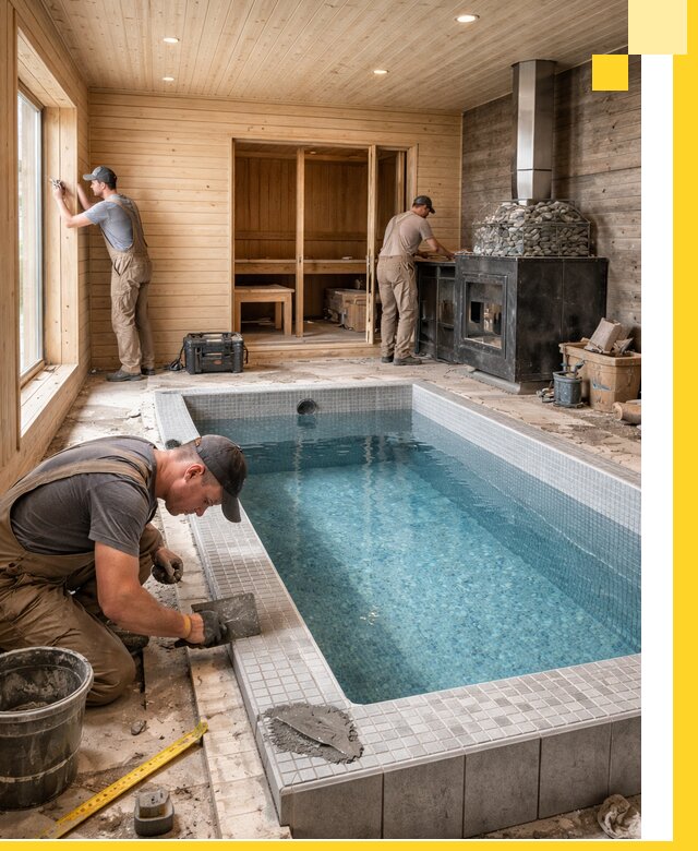 Проект бани с бассейном и сауной в Алапаевске под ключ