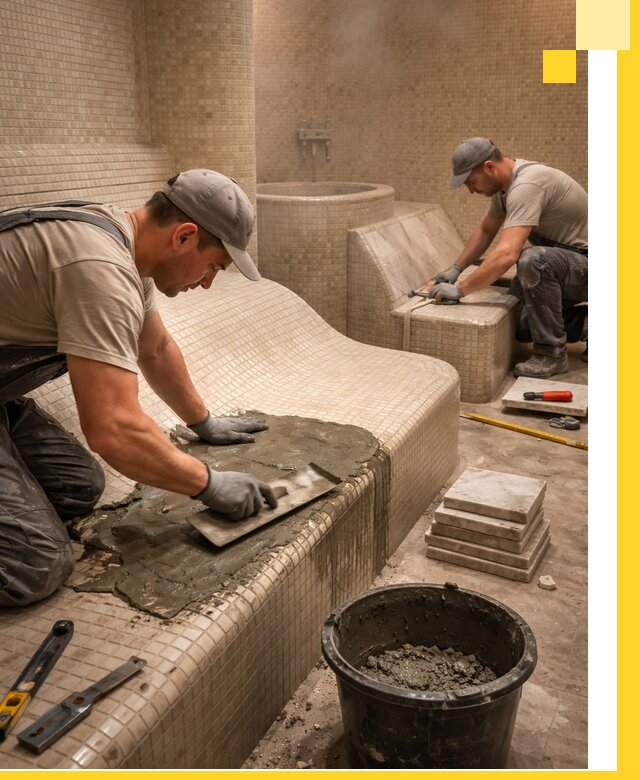 Лежаки для хамама под ключ в Алапаевске, проект и монтаж