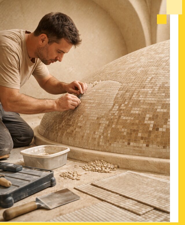 Профессиональная укладка мозаики для хамама под ключ в Алапаевске